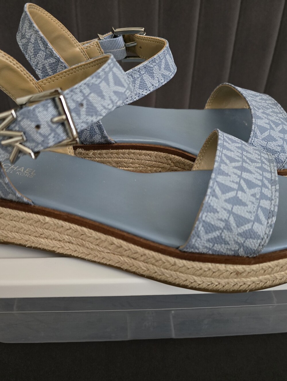 Michael Kors (Two Pair) Light Blue Logo And Pink Espadrille Platform Sandals - Picture 3 of 11